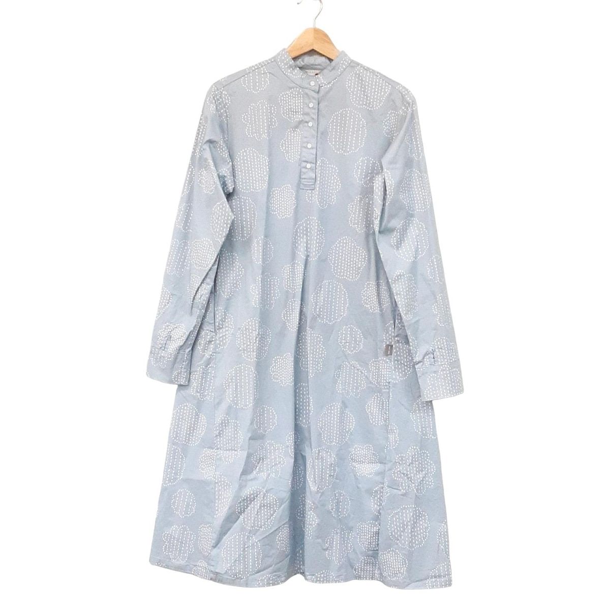 SOU ソウソウ ワンピース サイズM レディース - ブルーグレー×白 ハイネック 長袖 ロング フラワー 花 ストライプ