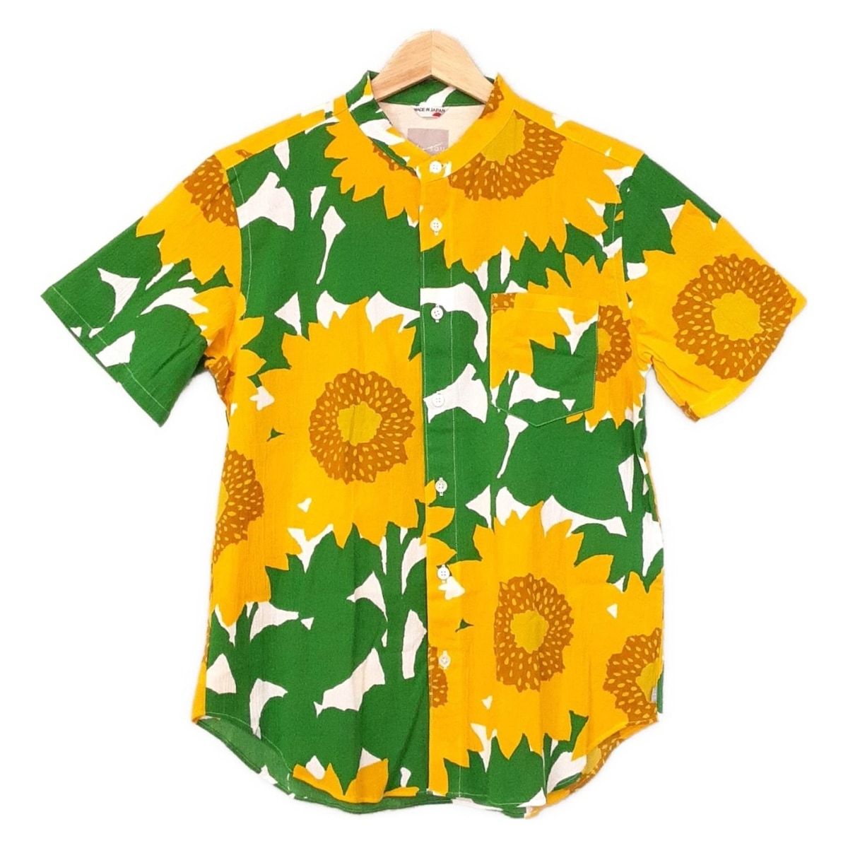 SOU ソウソウ 半袖シャツブラウス サイズS レディース - ダークイエロー×ダークグリーン×マルチ ひまわり柄