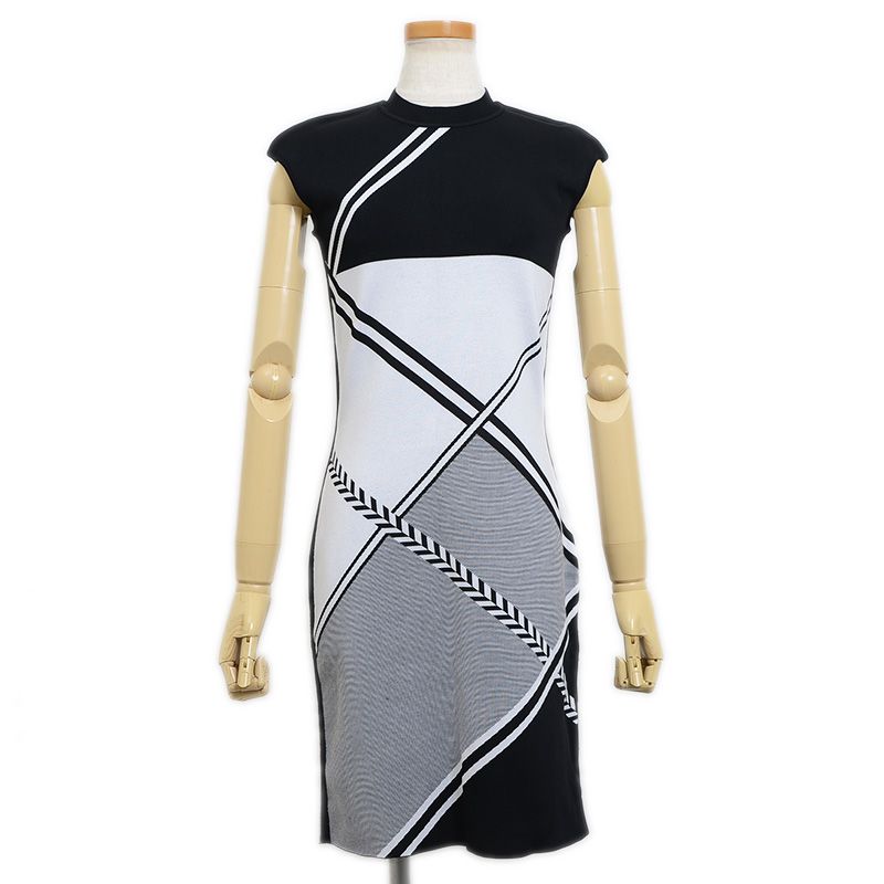 エルメス ノースリーブワンピース レーヨン混 ブラック ホワイト