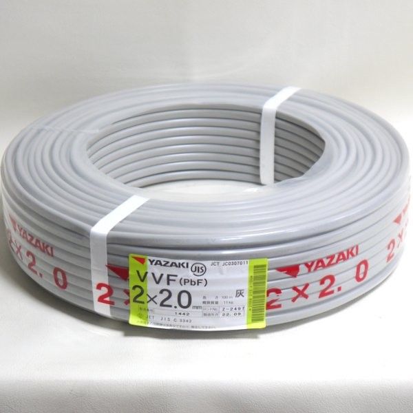 製 矢崎エナジーシステム YAZAKI VVFケーブル .0 mm 灰色 100 m 黒白 600 Vビニル絶縁ビニルシースケーブル ≡DT 6893-