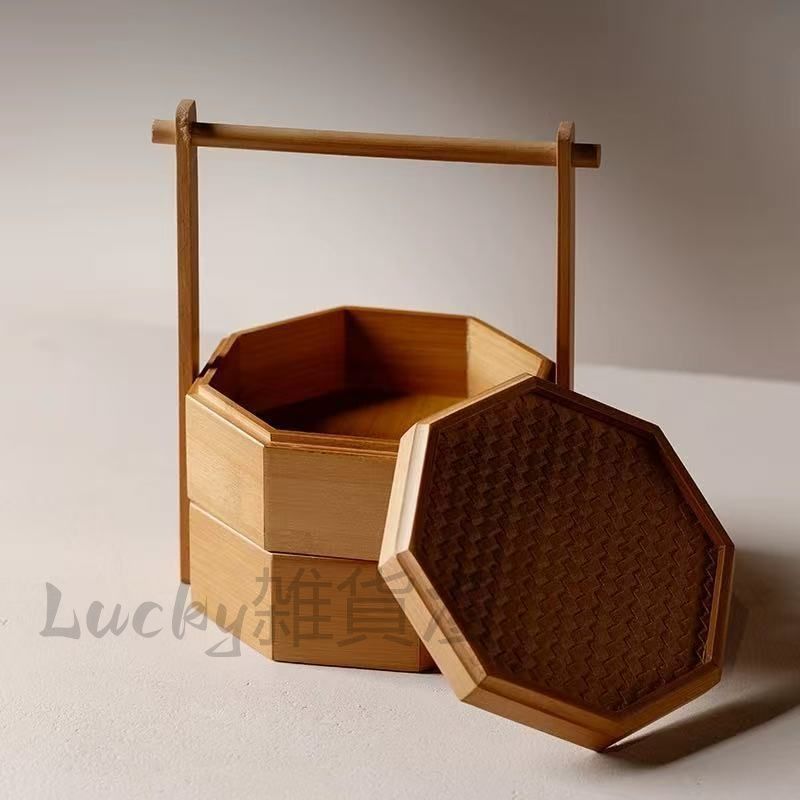 竹製 八角形バスケット 収納 おもてなし 八角形 箱 収納ケース＆トレー 巾着付 竹製 多用盛鉢 お