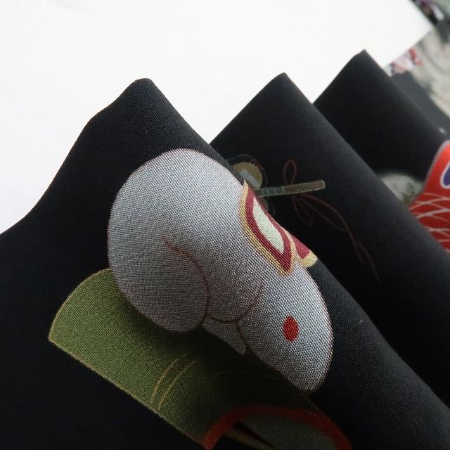 ❁tomihisa❁ 猫 着物 正絹 仕付け糸付 玩具と宝で遊ぶリアルに ネコ 長襦袢 3517