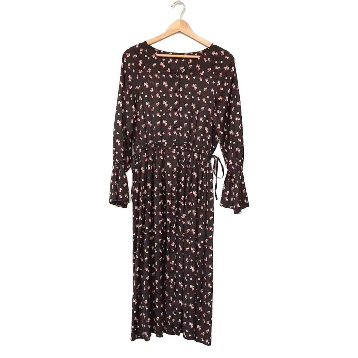 ブルーレーベルクレストブリッジ ワンピース サイズ38 M レディース美品 - 黒×ピンク×グリーン 長袖/ロング/花柄