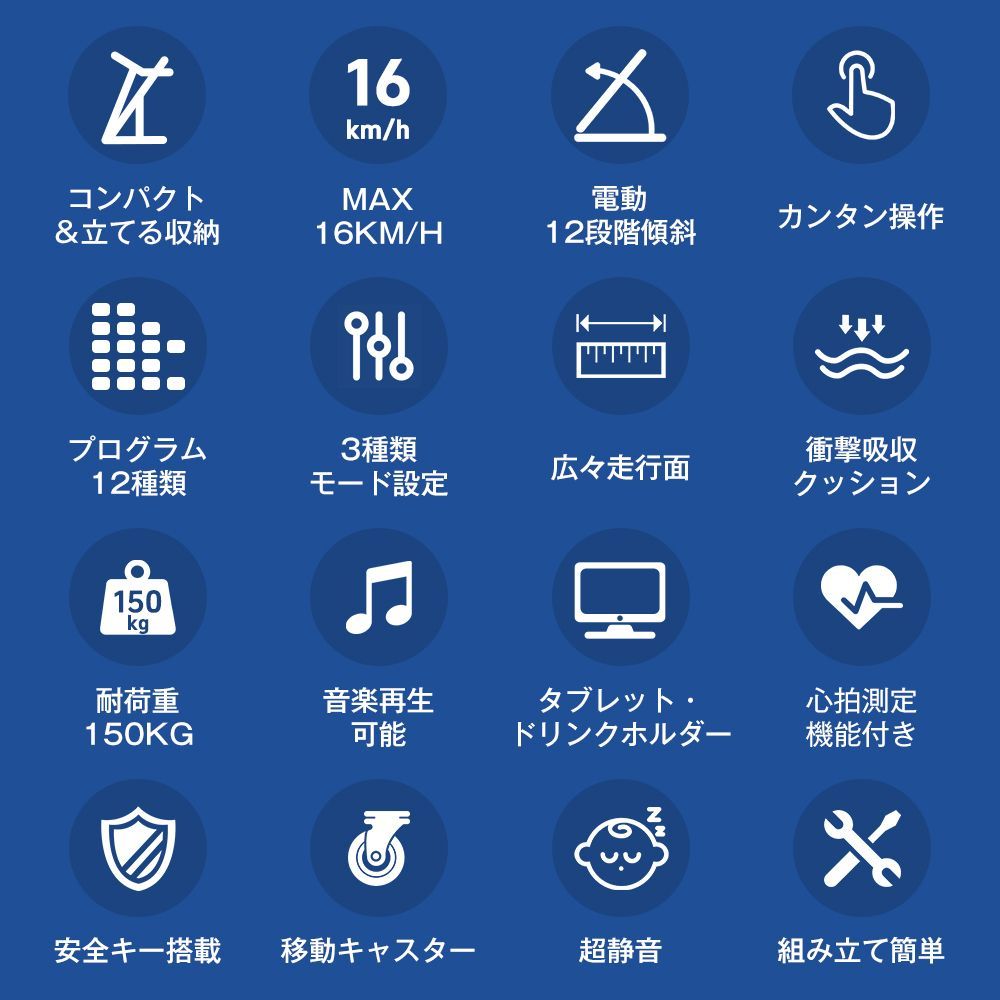 電動ランニングマシン ルームランナー MAX 16 km h 電動傾斜調整機能付き フィットネスマシーン 心拍数計測 ダイエット器具 有酸素運動 静音 折りたたみ 家庭用 トレッドミル エクササイズ