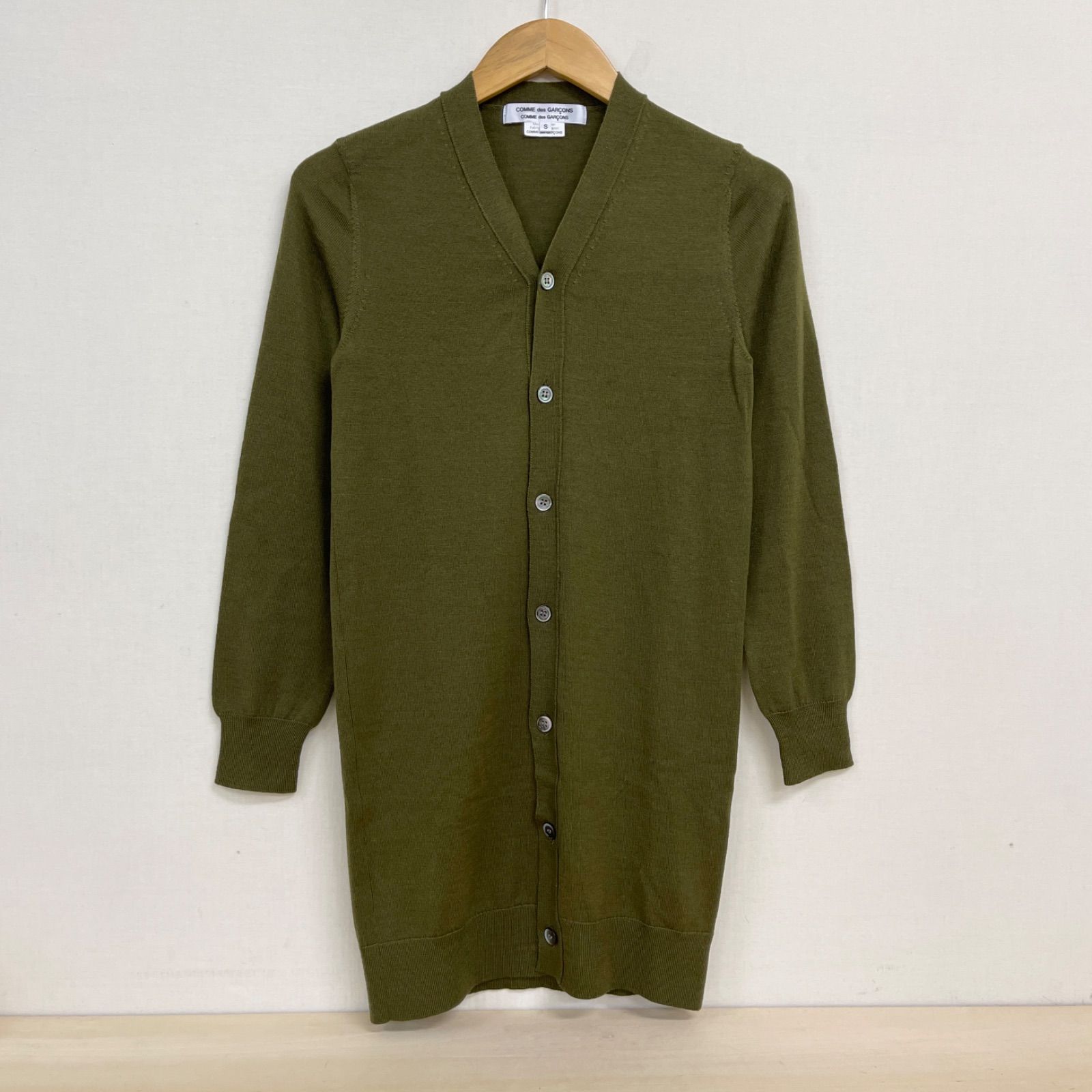 コムデギャルソン Vネックニットカーディガン S オリーブグリーン ウール コムコム RD N 025