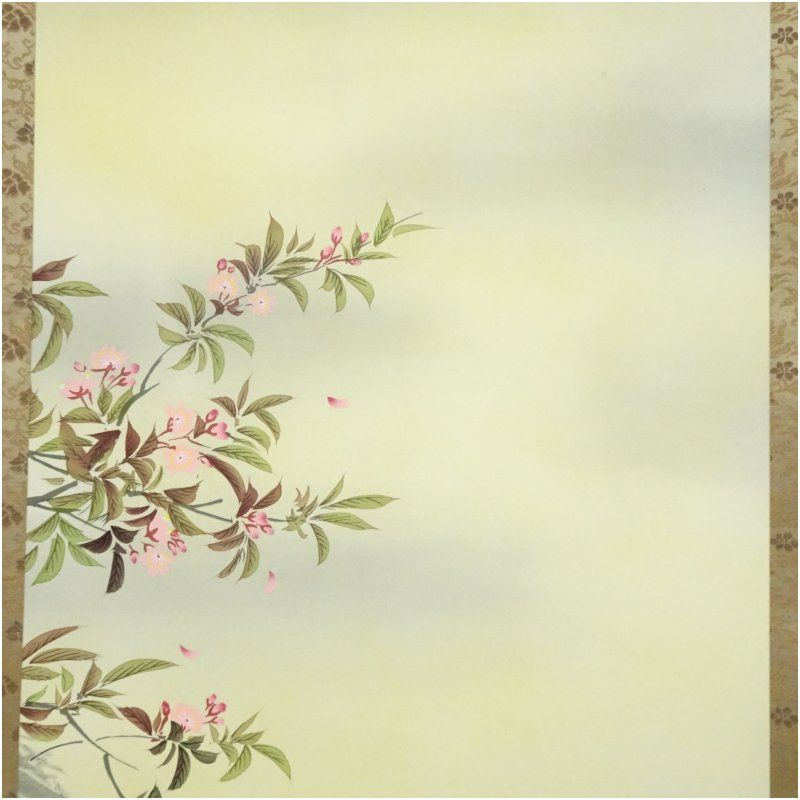 小川香月筆 桜花爛漫 肉筆絹本掛軸（紙箱） 掛け軸 床の間 書 おしゃれ