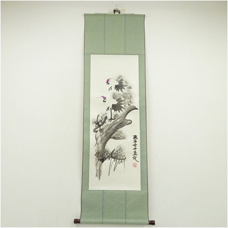 中国 孔子七十五代 孔祥榕筆 花鳥図 肉筆紙本掛軸 掛け軸 床の間 書