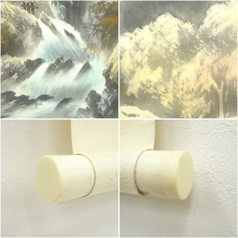 長嘉筆 彩色山水 肉筆絹本掛軸 掛け軸 床の間 書 おしゃれ 絵画 表具