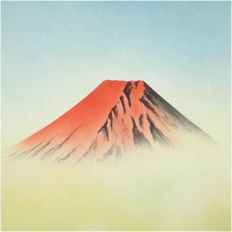 池田祥風筆 紅富士白馬図 肉筆絹本掛軸（共箱） 掛け軸 床の間 書