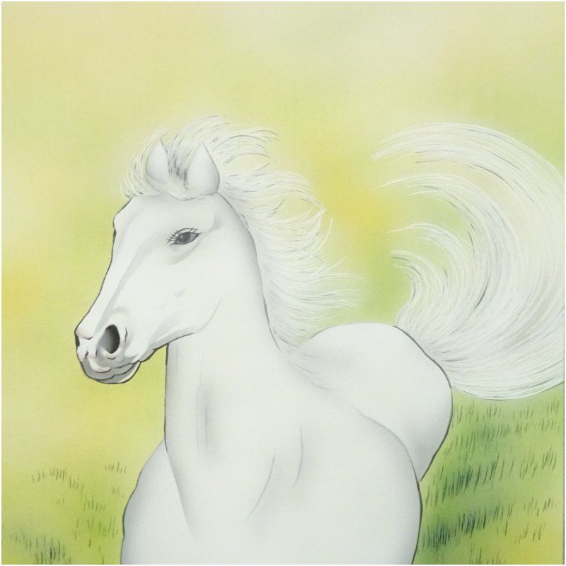 池田祥風筆 紅富士白馬図 肉筆絹本掛軸（共箱） 掛け軸 床の間 書