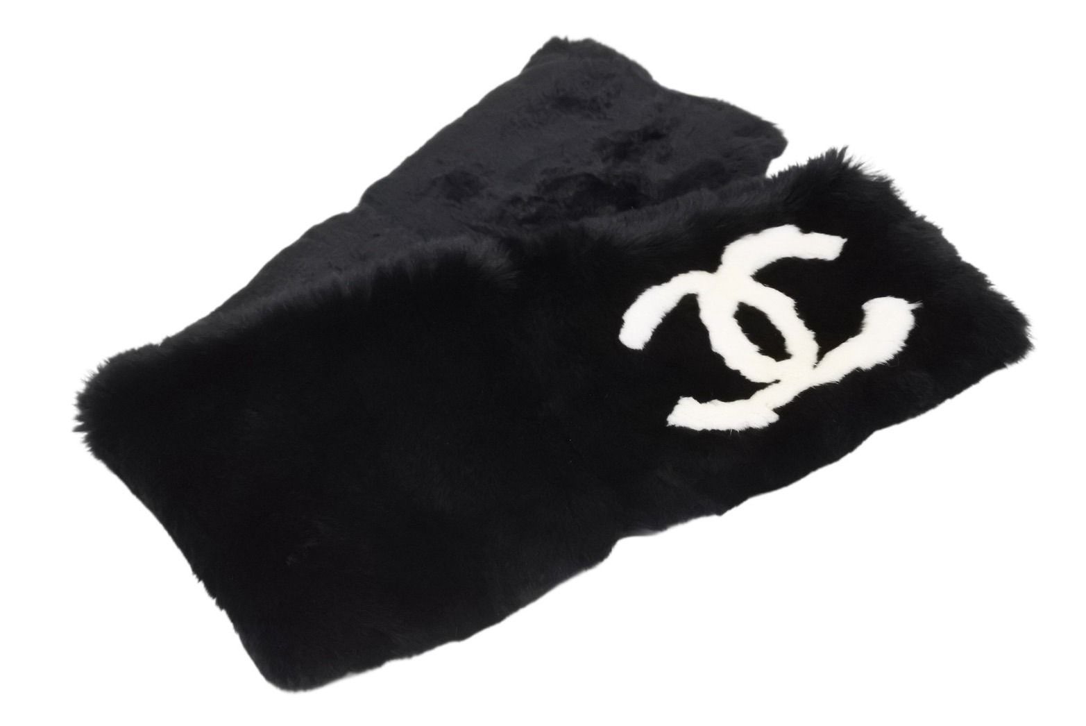 CHANEL シャネル マフラー ネックウォーマー ラパンファー ラビットファー ココマーク ブラック ホワイト 4 b 009884