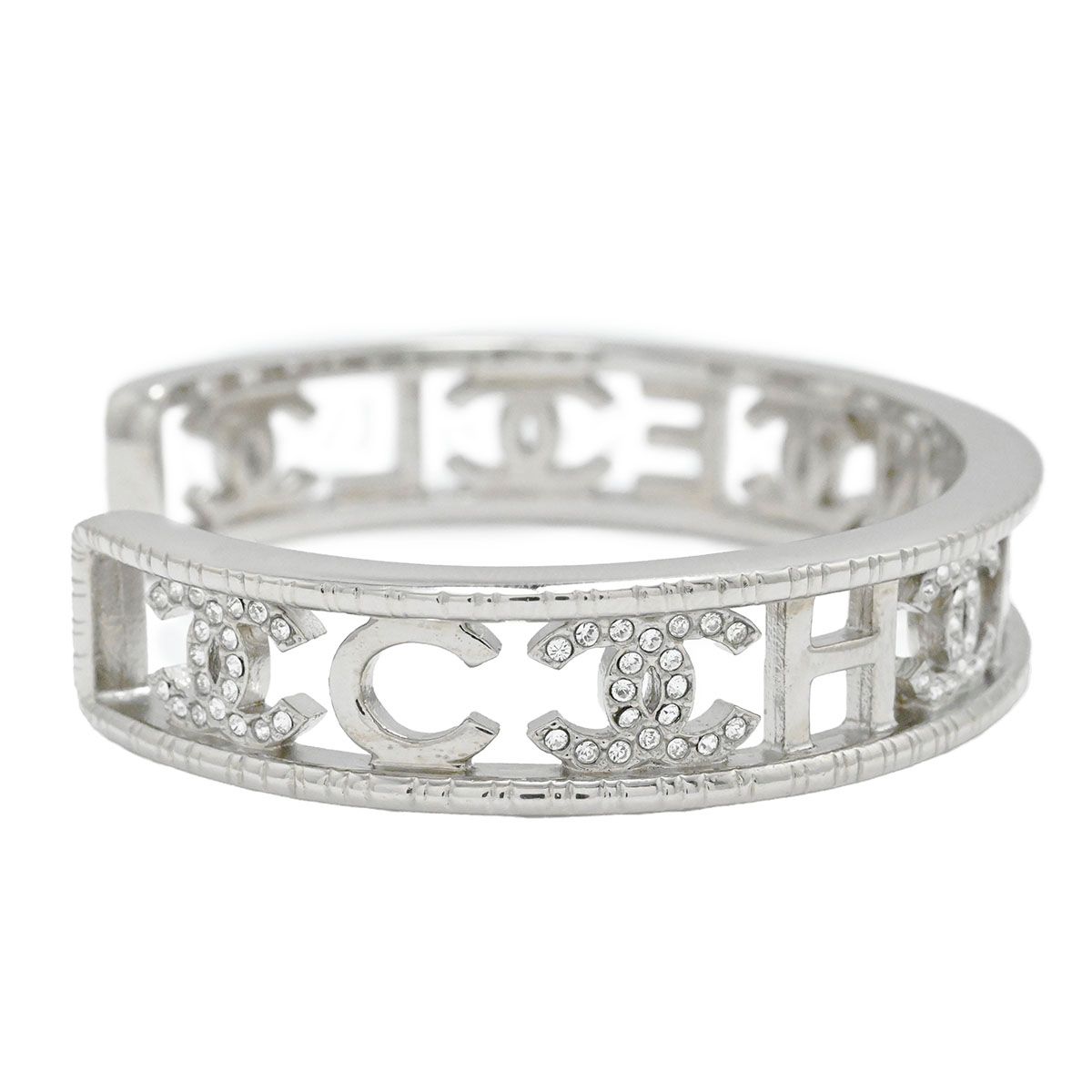 シャネル CHANEL 22A ラインストーン バングル ブレスレット ロゴ×ココ