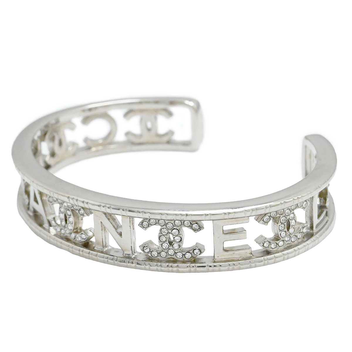 シャネル CHANEL 22A ラインストーン バングル ブレスレット ロゴ×ココ