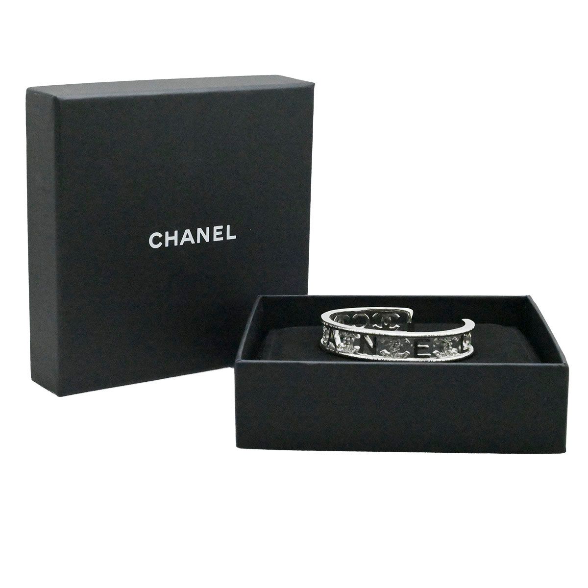 シャネル CHANEL 22A ラインストーン バングル ブレスレット ロゴ×ココ