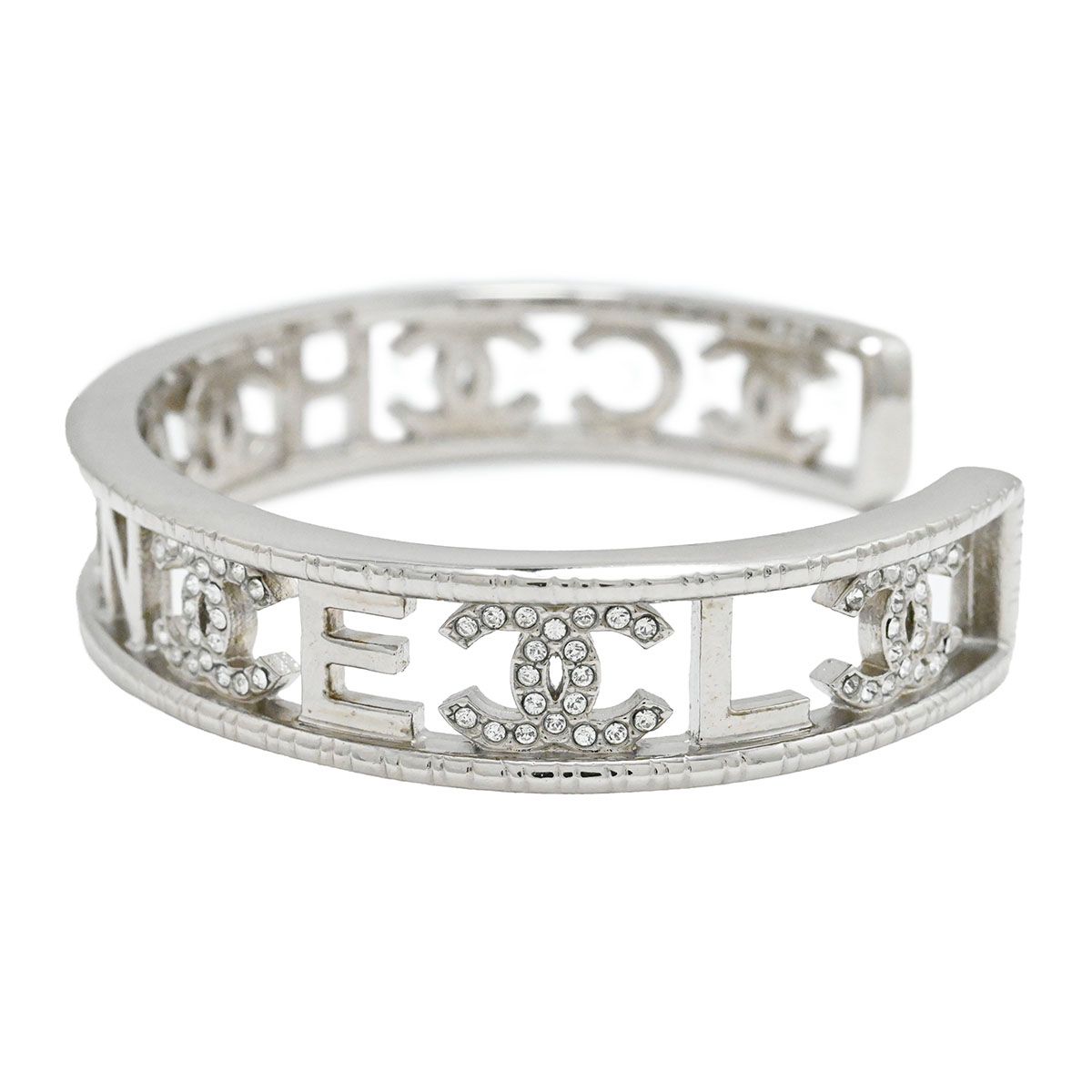 シャネル CHANEL 22A ラインストーン バングル ブレスレット ロゴ×ココ