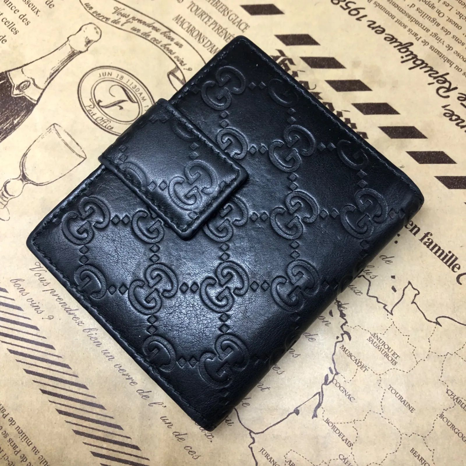 グッチ 折財布 コンパクトGG シマレザー 黒 FX33 - メルカリ