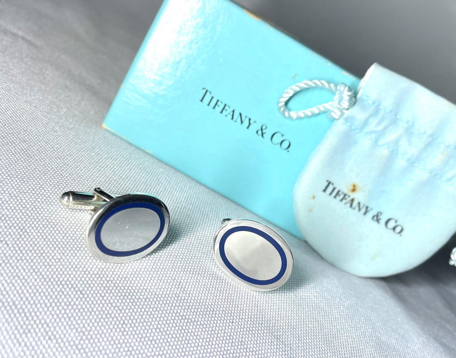 Tiffany ティファニー 鏡面スターリングシルバー & ブルーオーバル