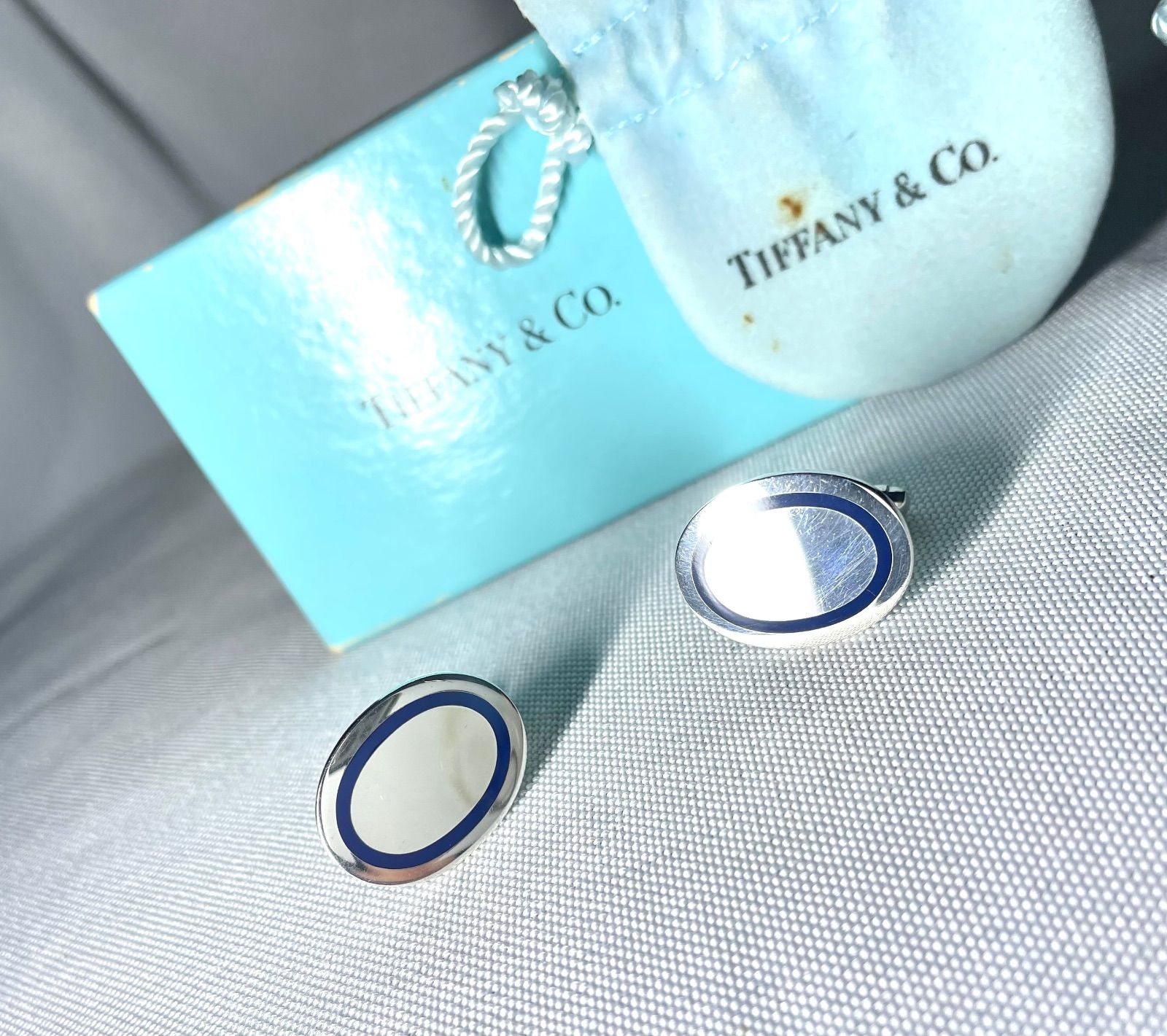 Tiffany ティファニー 鏡面スターリングシルバー & ブルーオーバル