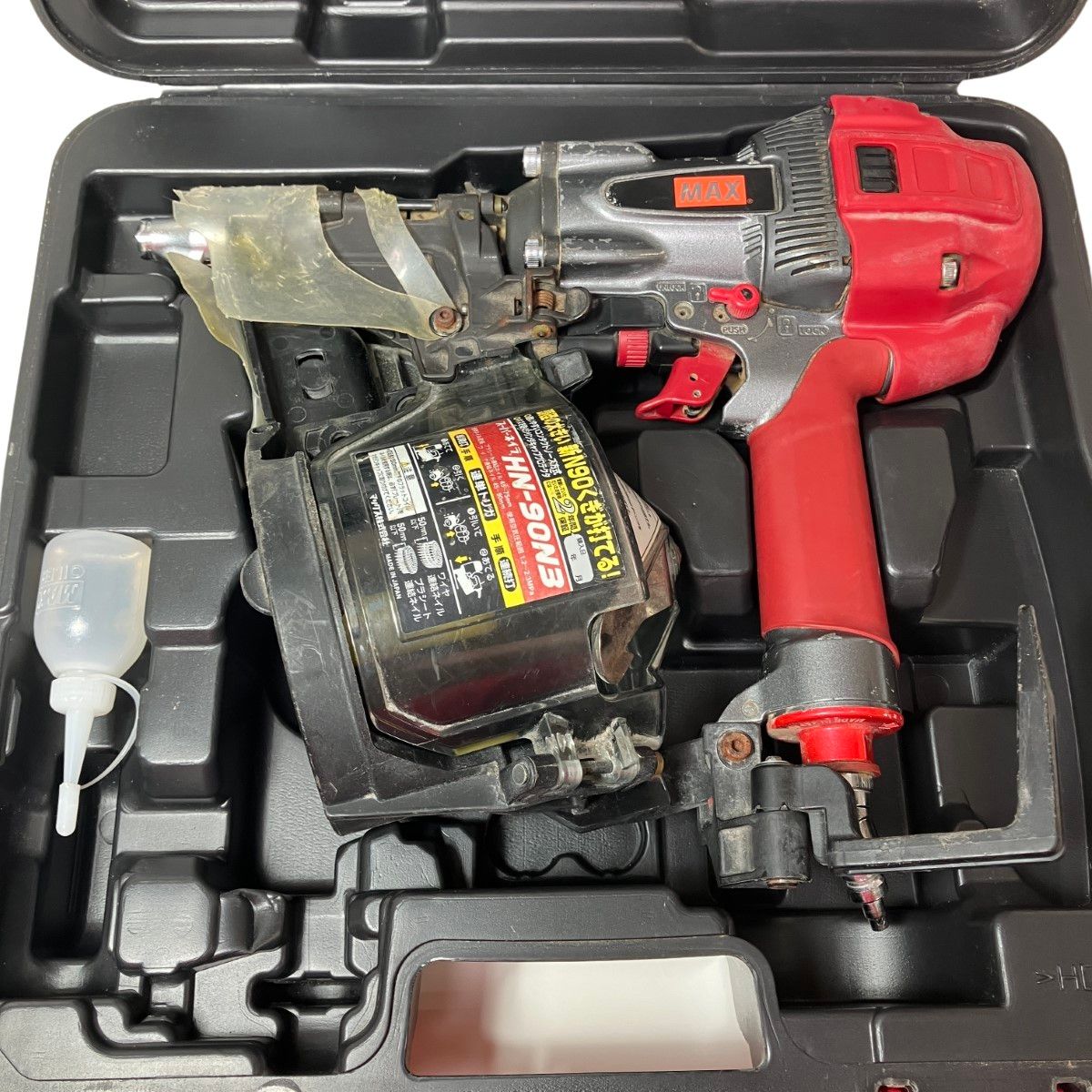 ЗЗMAX マックス 90 mm 高圧 スーパーネイラ エア釘打機 ケース付 HN-90 N 3 レッド