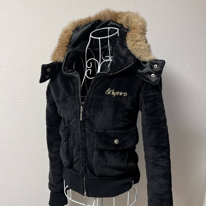 archive y2k Black Fur Cropped Jacket Tag Size 38 Damaged Lining 短