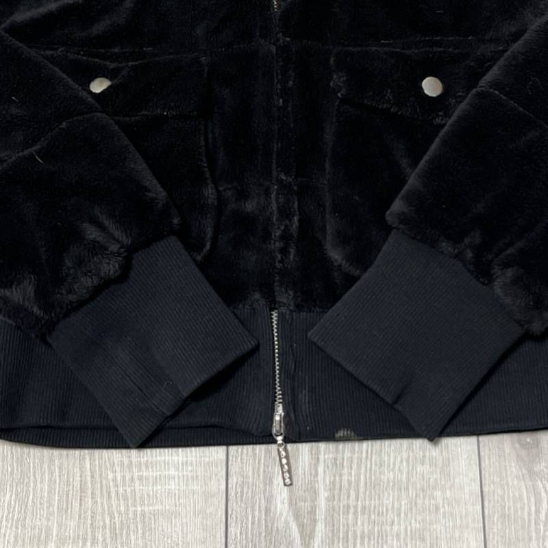 archive y2k Black Fur Cropped Jacket Tag Size 38 Damaged Lining 短