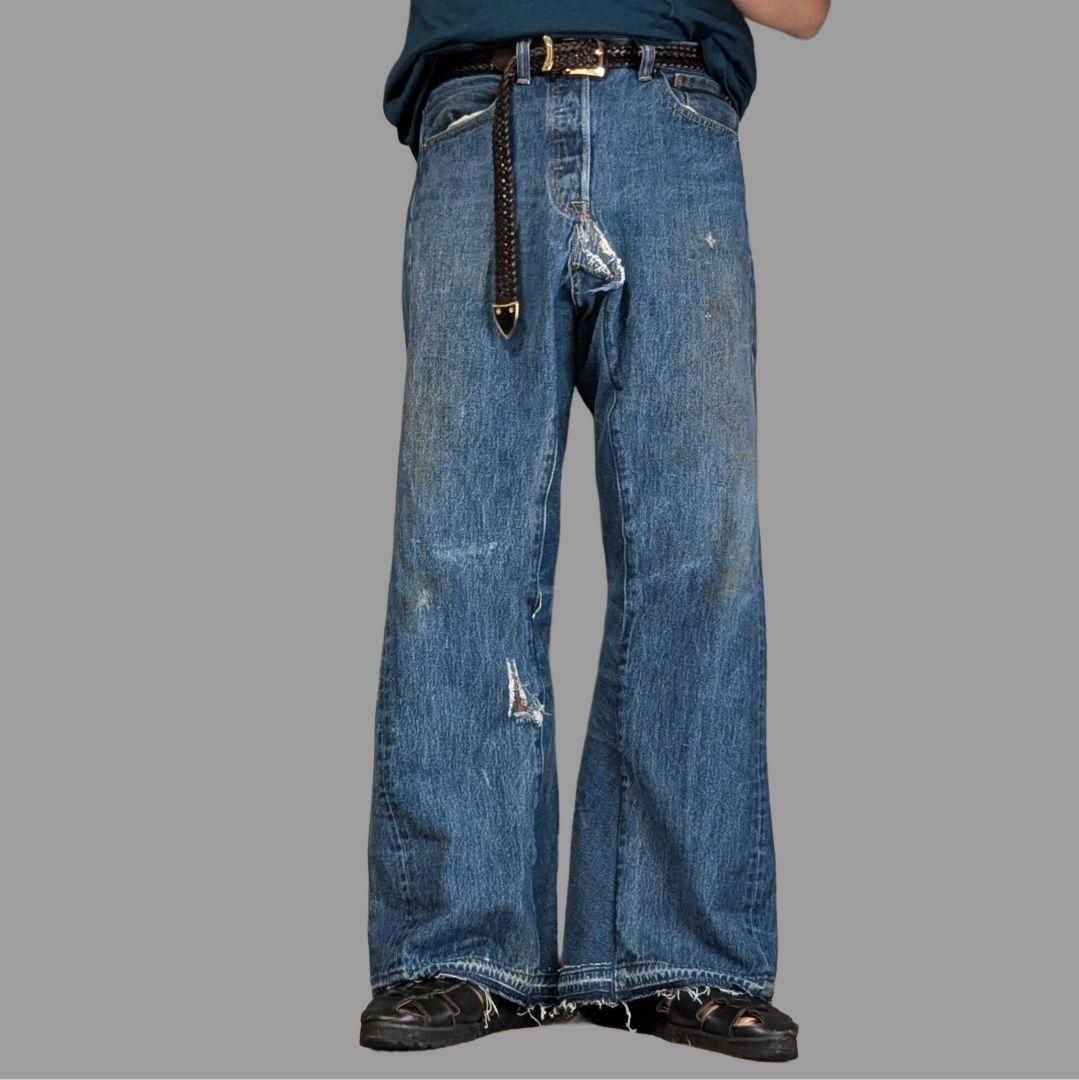 ④オリジナル リメイク デニム ワイドフレア ジーンズ ドッキング