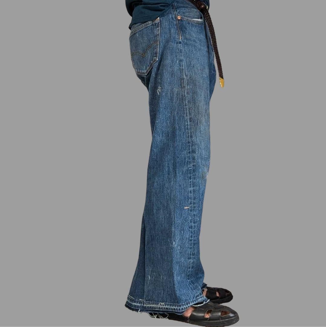 ④オリジナル リメイク デニム ワイドフレア ジーンズ ドッキング