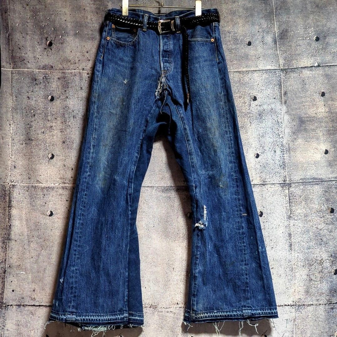 ④オリジナル リメイク デニム ワイドフレア ジーンズ ドッキング