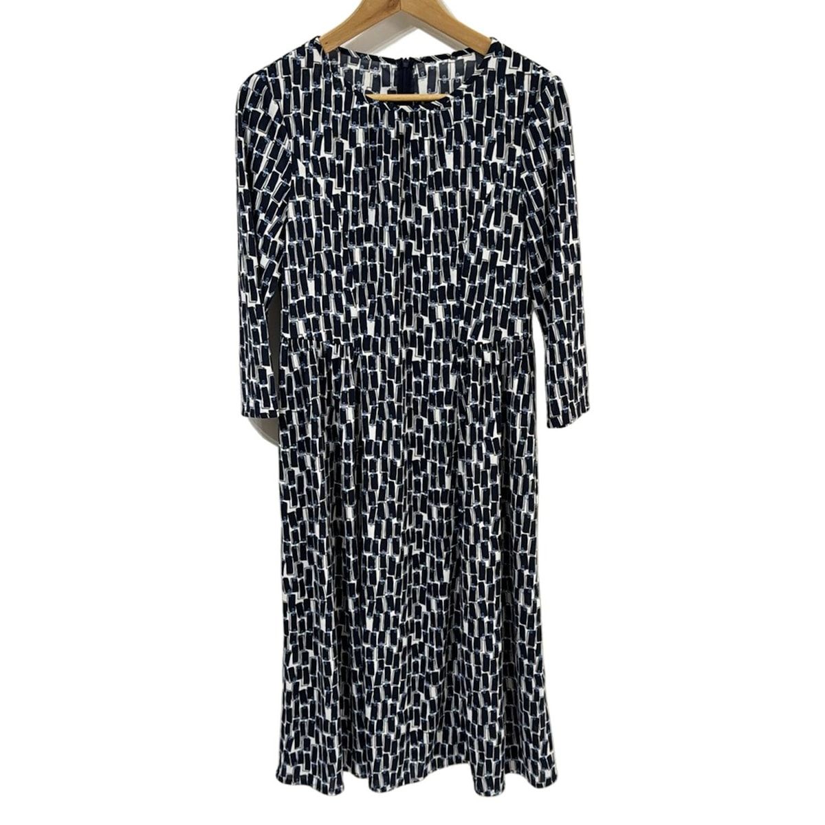 Leilian レリアン ワンピース サイズ9 M レディース ネイビー 白 ブルー 七分袖 ロング丈