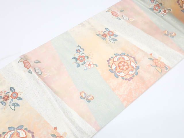 一輝堂】九寸名古屋帯 六通柄 金糸 蝶 花 正絹 25b11-2257 - メルカリ