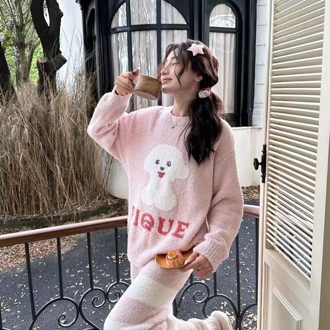 ふかふかふかふか婦人熊犬家服パジャマスーツ親子