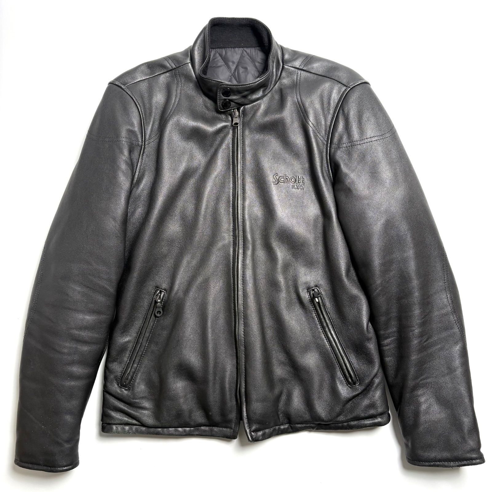 羊革】Schott レザージャケット 黒 M ダウンライダースジャケット 