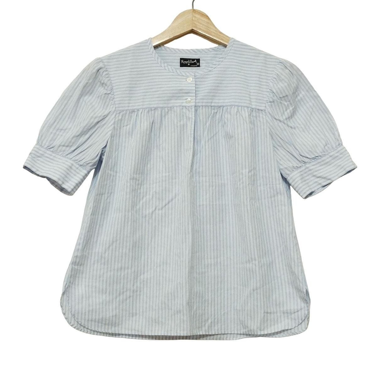MargaretHowell マーガレットハウエル 半袖シャツブラウス サイズ2 M レディース ライトブルー 白