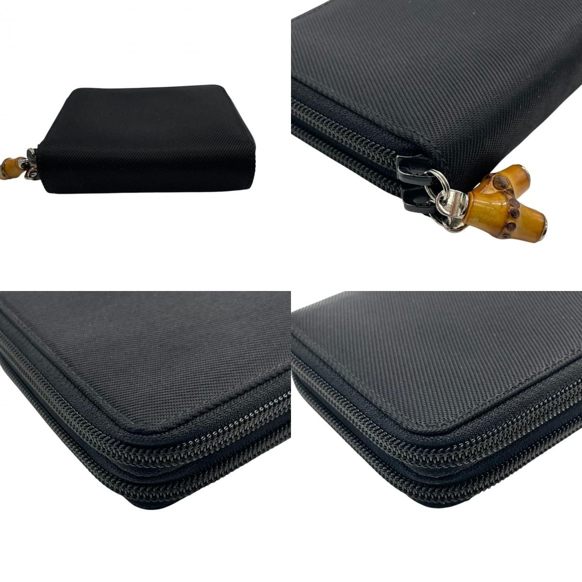 早い者勝ち　GUCCI グッチ　二つ折り　財布　バンブー　エナメル　ナイロン　黒 美品】グッチ GUCCI バンブー ダブルファスナー コンパクトウォレット