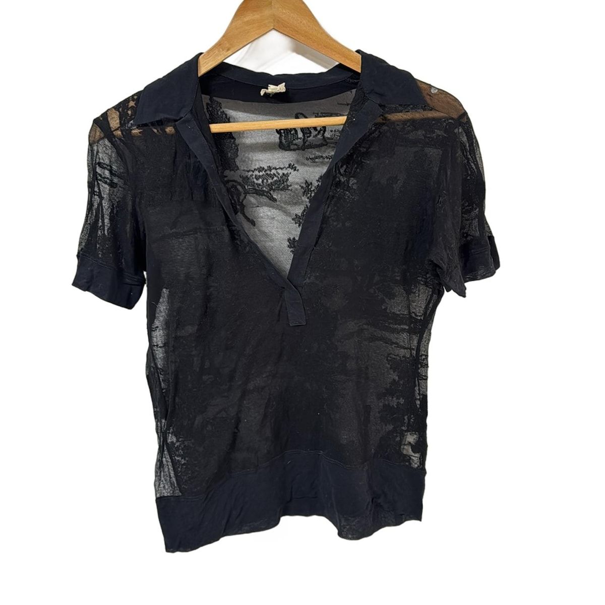 HERMES エルメス 半袖カットソー サイズ36 S レディース - 黒 Vネック シースルー