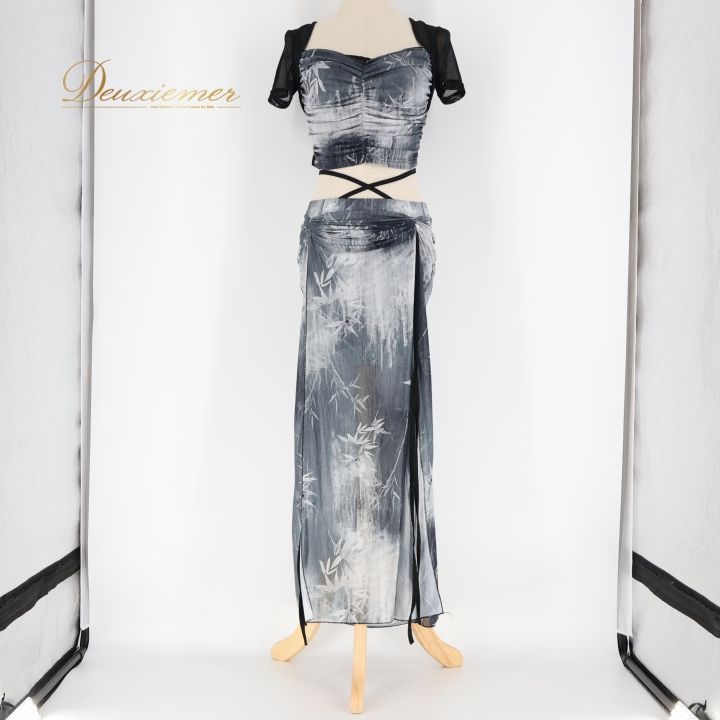 グレー✖️生成りフラッグ二本組　ベリーダンスアイテム ベリーダンス 衣装 上下セット ブラック系 solana belly レッスン