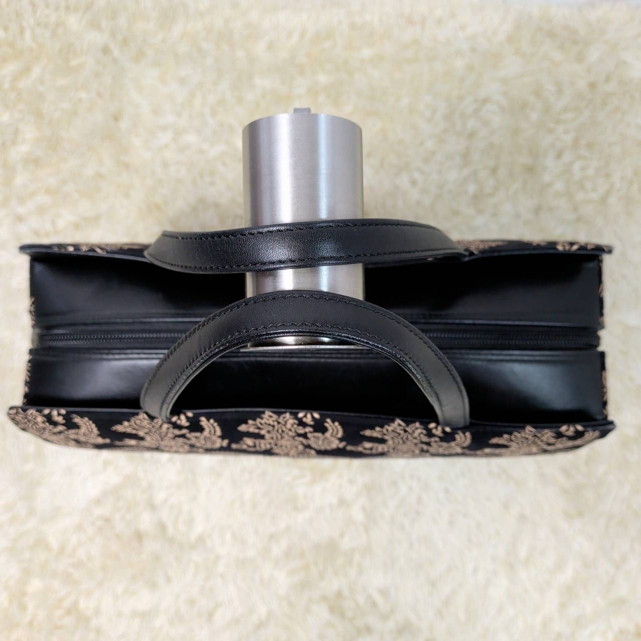  和装バック 中里印伝 黒 花柄 横広 インデン 和装用バッグ 着物 浴衣