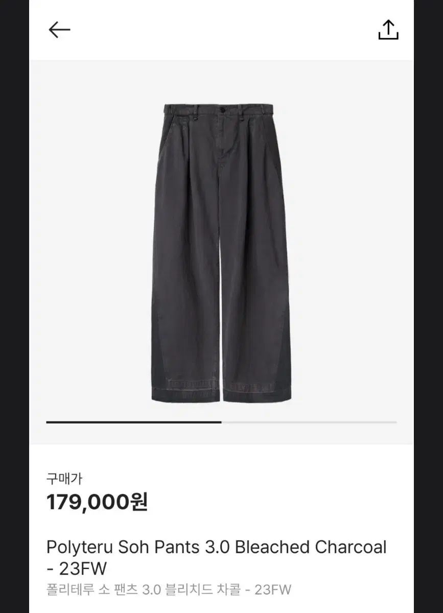 3 ポリテルーソ パンツ 30 ブリーチド チャコール