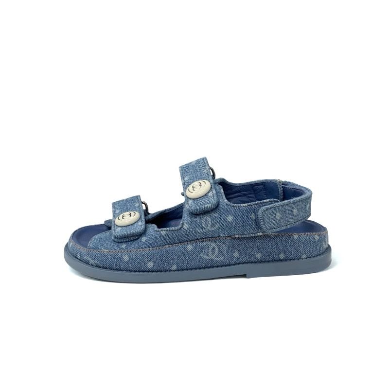 シャネル CHANEL サンダル 靴 シューズ デニム ブルー 未使用 ココ