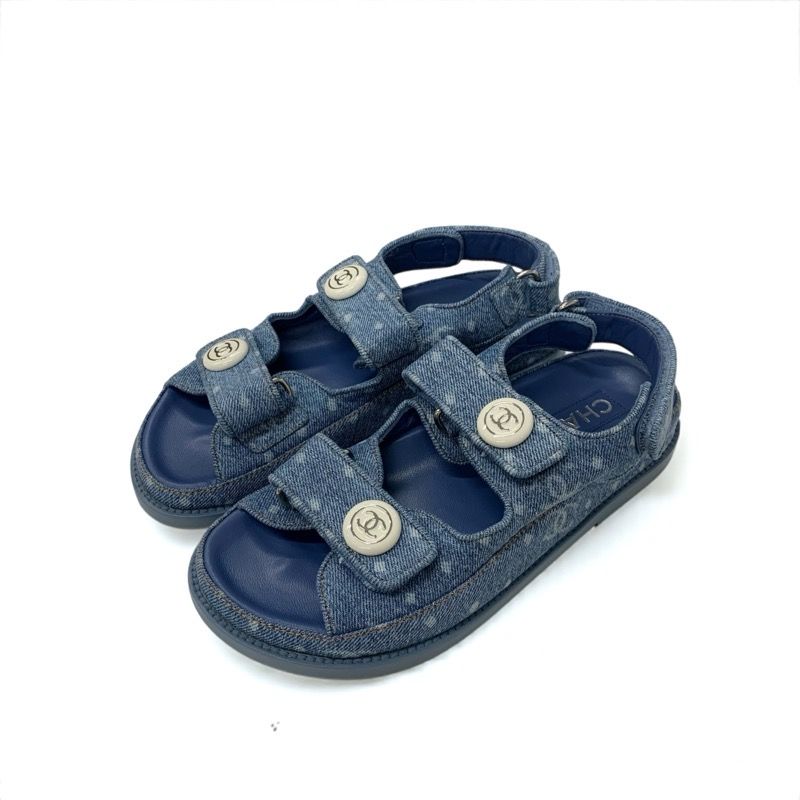 シャネル CHANEL サンダル 靴 シューズ デニム ブルー 未使用 ココ