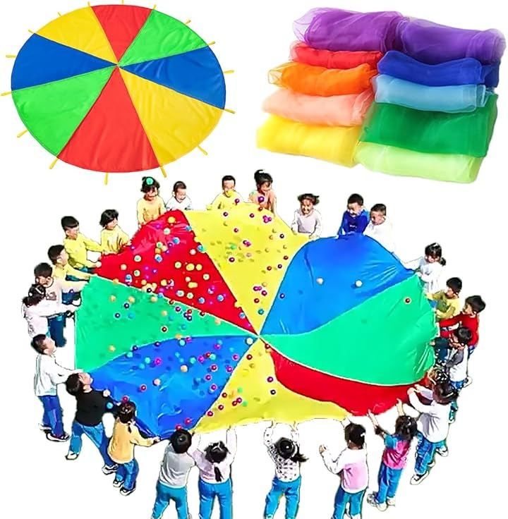 Thumbnail of SALUDABLE 3m Scarves 10 Pieces Balloon Colorful Parachute Set (10 Scarves, 3m Balloon)
