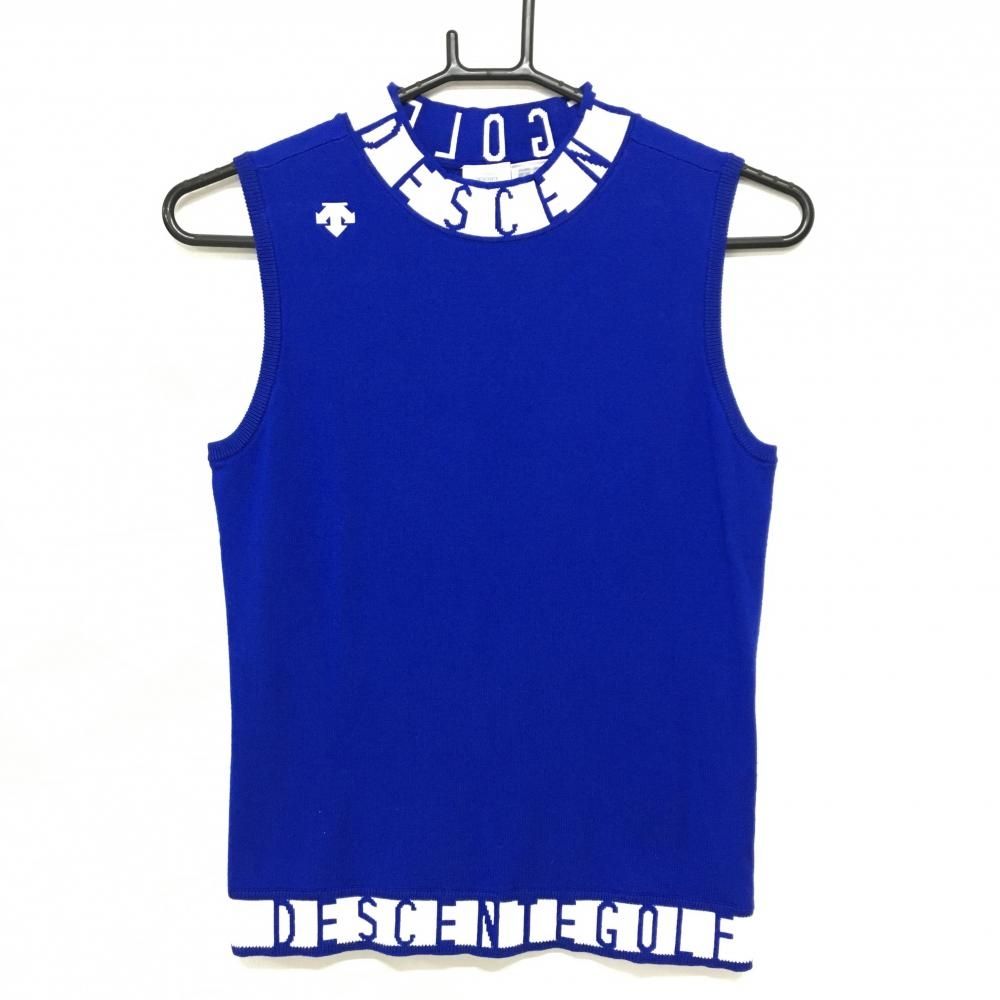 超 デサントゴルフ ノースリーブニット ブルー×白 ネック 裾ロゴ 中田英寿 レディース M ゴルフウェア モデル DESCENTE