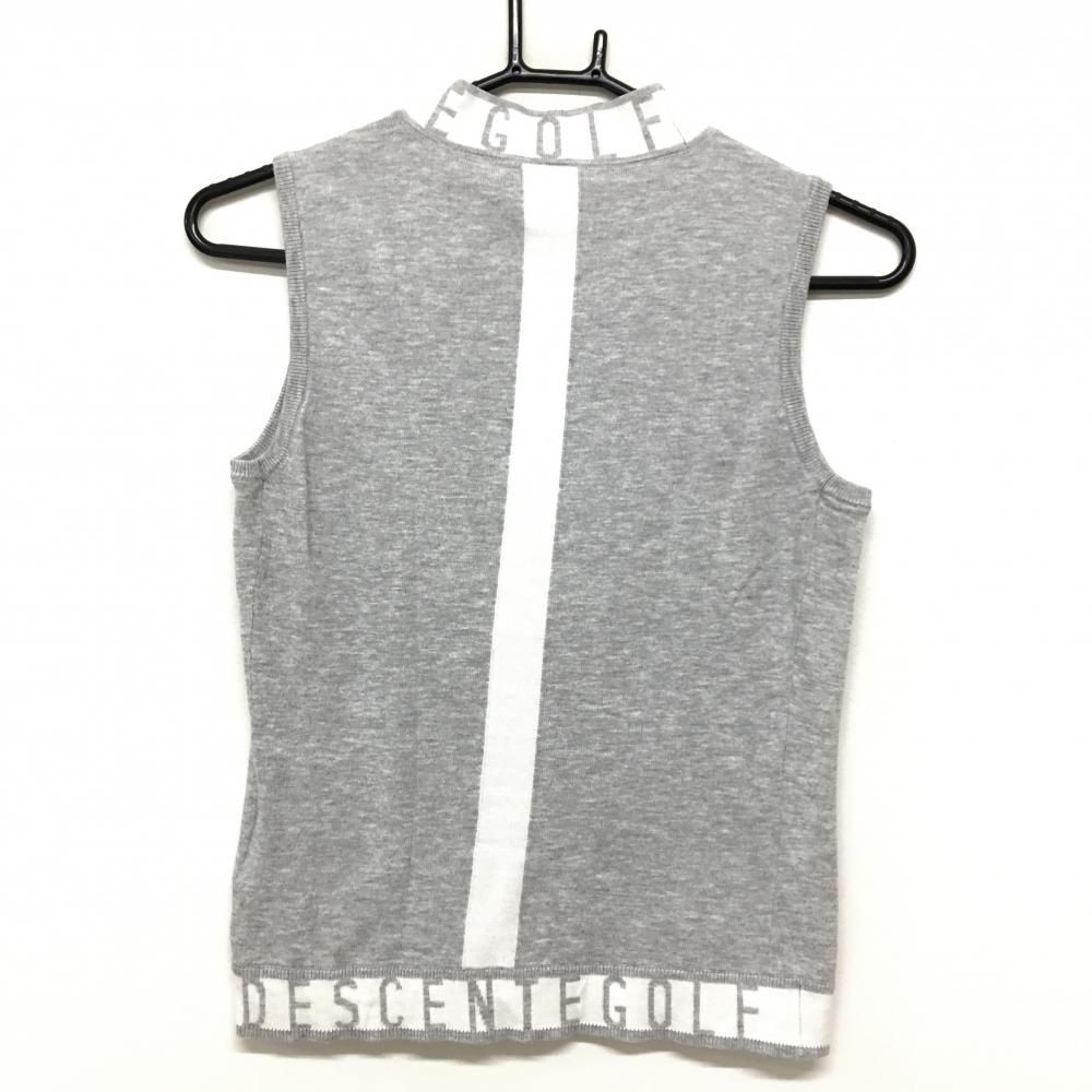 超 デサントゴルフ ノースリーブニット 杢グレー×白 ネック 裾ロゴ 中田英寿 レディース M ゴルフウェア モデル DESCENTE