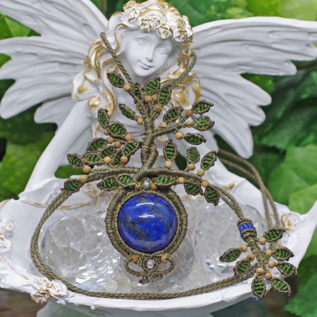 ラピスラズリ 白檀 生命の樹マクラメ編みネックレス 女神イシュタルの護符魔石