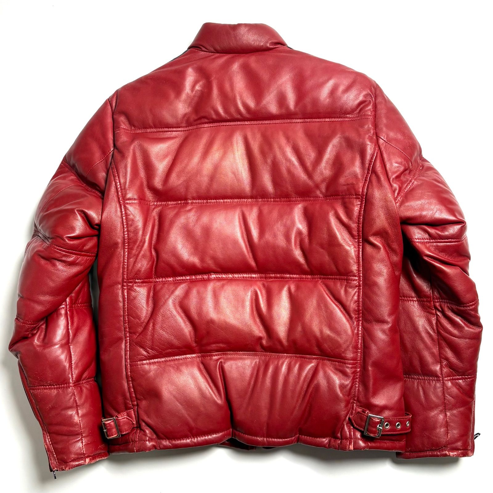 羊革】Schott レザー ダウンジャケット 赤 M モーターサイクル 本革