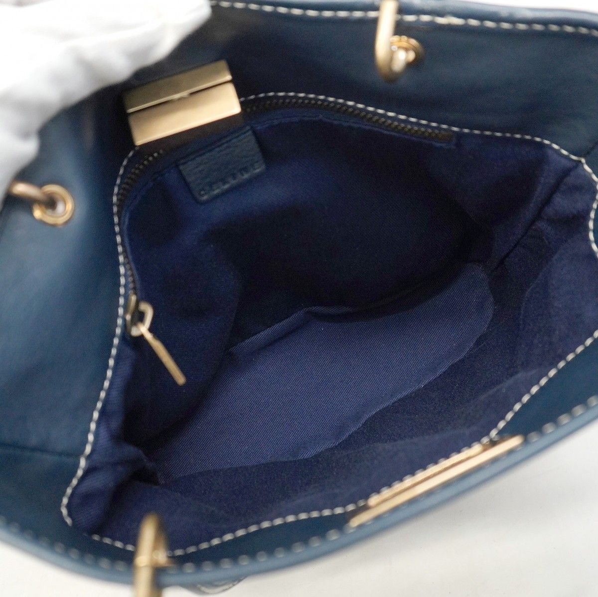 5of6342】セリーヌ トートバッグ マカダム キャンバス ブルー ゴールド