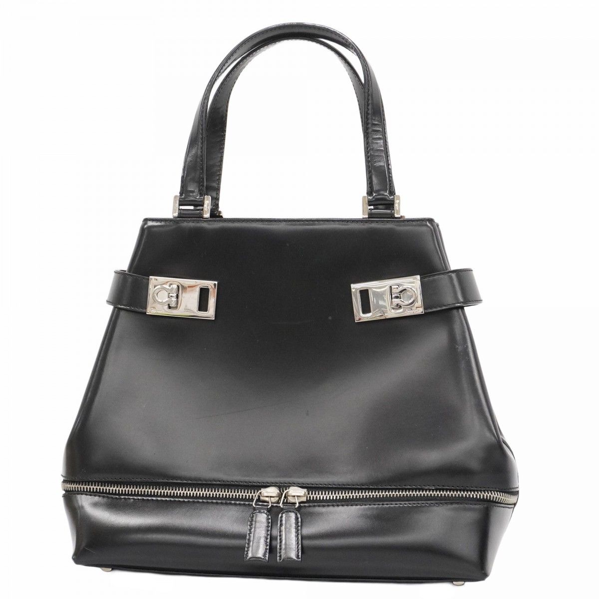 未使用級　サルヴァトーレフェラガモ シルバー金具 ガンチーニ 23.5 黒 5of6433】サルヴァトーレフェラガモ ハンドバッグ ガンチーニ レザー