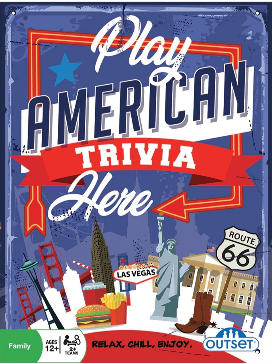 ボードゲーム 英語 アメリカ Outset Media Play American Trivia Here The Themed Party Game アメリカをテーマにした12歳以上向けパーティゲーム コラボボードゲーム その他 