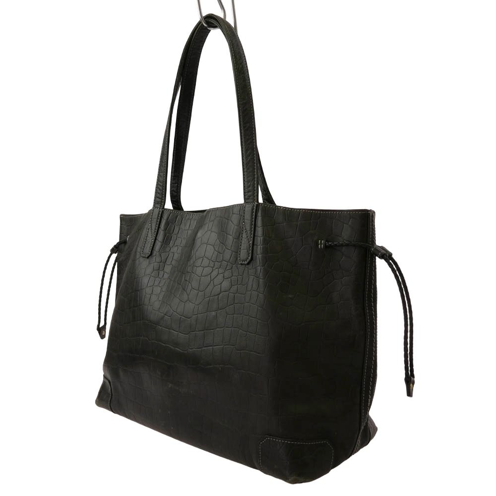 美品 アニアリ クロコ型押し トートバッグ aniary アニアリ クロコ型押し レザー トート バッグ ブラック系【中古