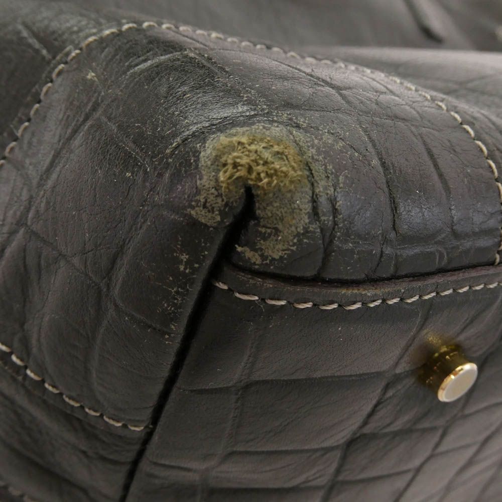 aniary アニアリ クロコ型押し レザー トート バッグ ブラック系【中古